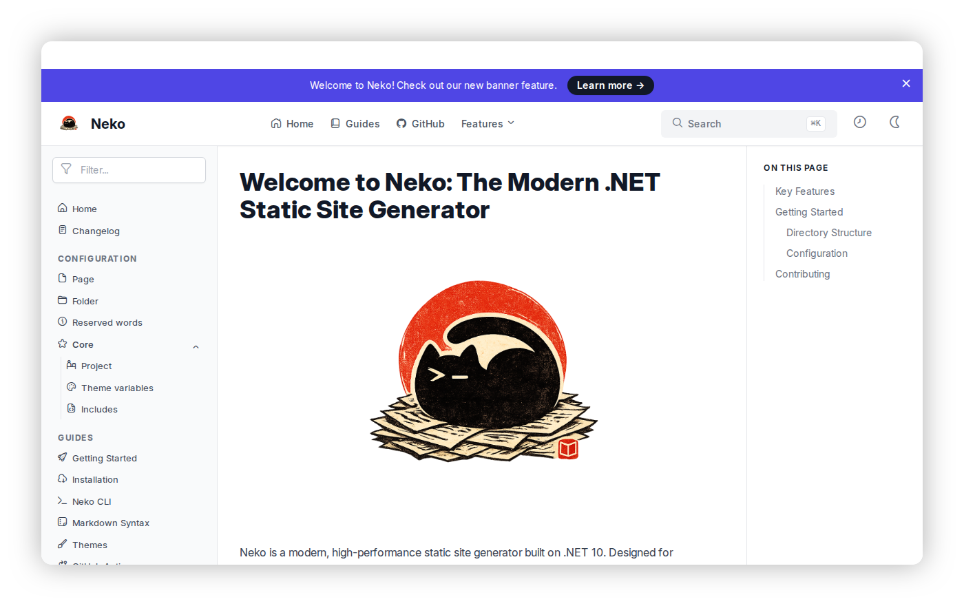 Screenshot of Neko Documentation
