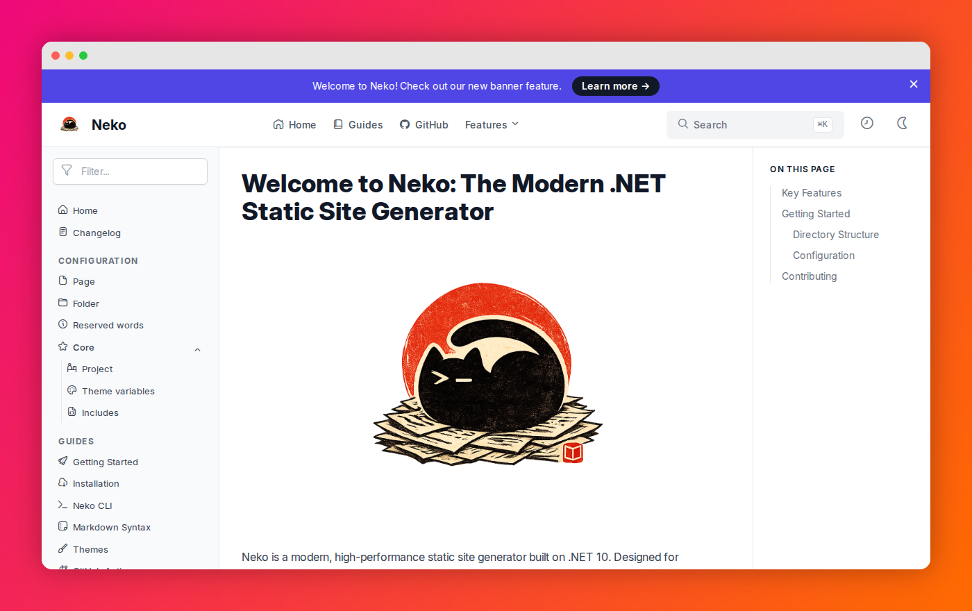 Neko with macOS Chrome and Sunset Background